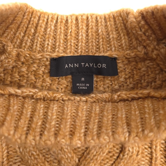 Ann Taylor Womens Sweater M Camel Cable Honeycomb Knit Balloon Sleeve Raglan - Picture 5 of 13